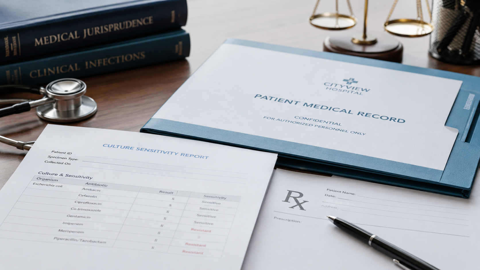 Culture sensitivity report prescription and patient medical record for medico-legal review of AMR and hospital infection