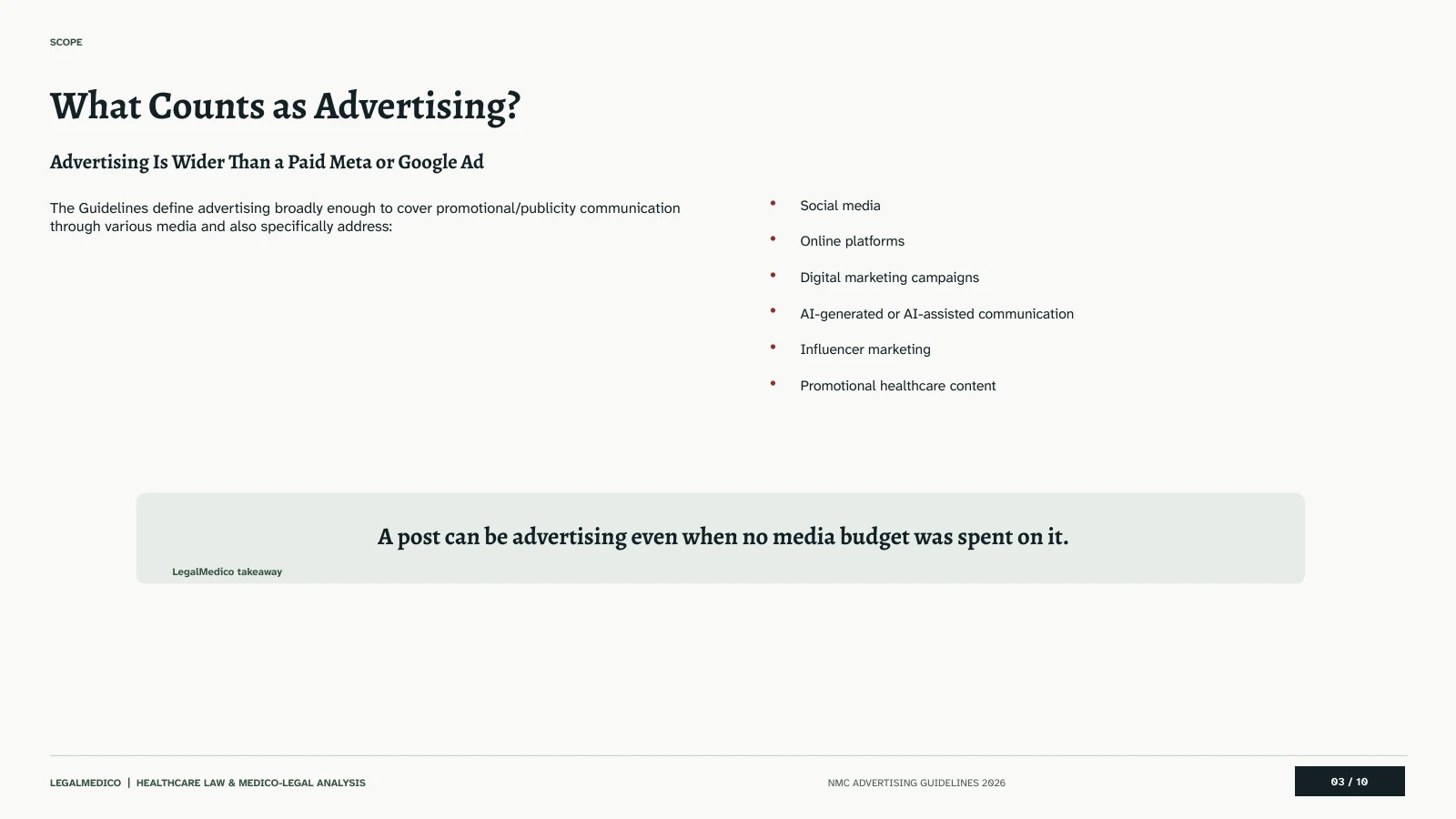 What counts as advertising under NMC Guidelines 2026