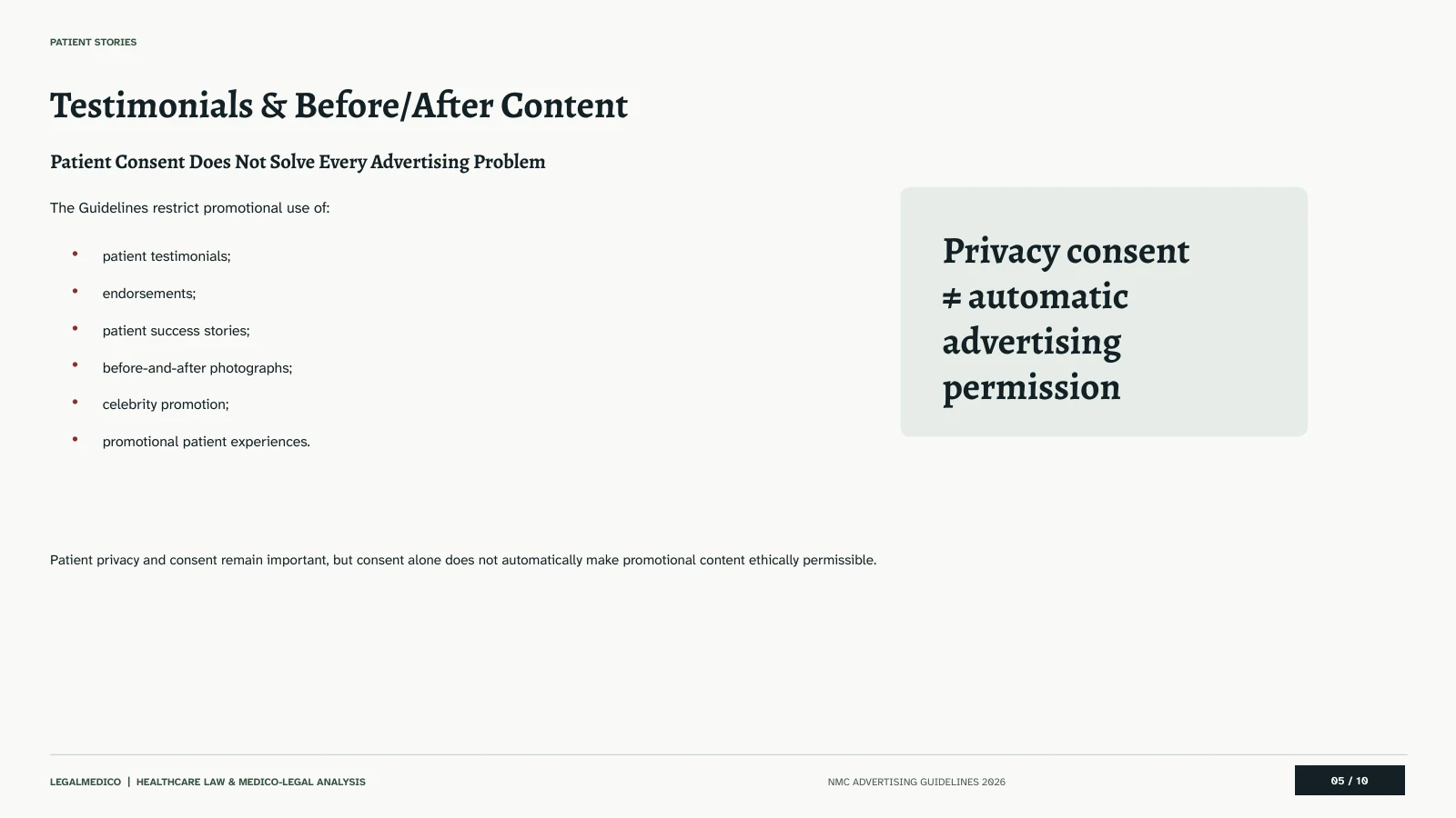 NMC rules on patient testimonials and before after content