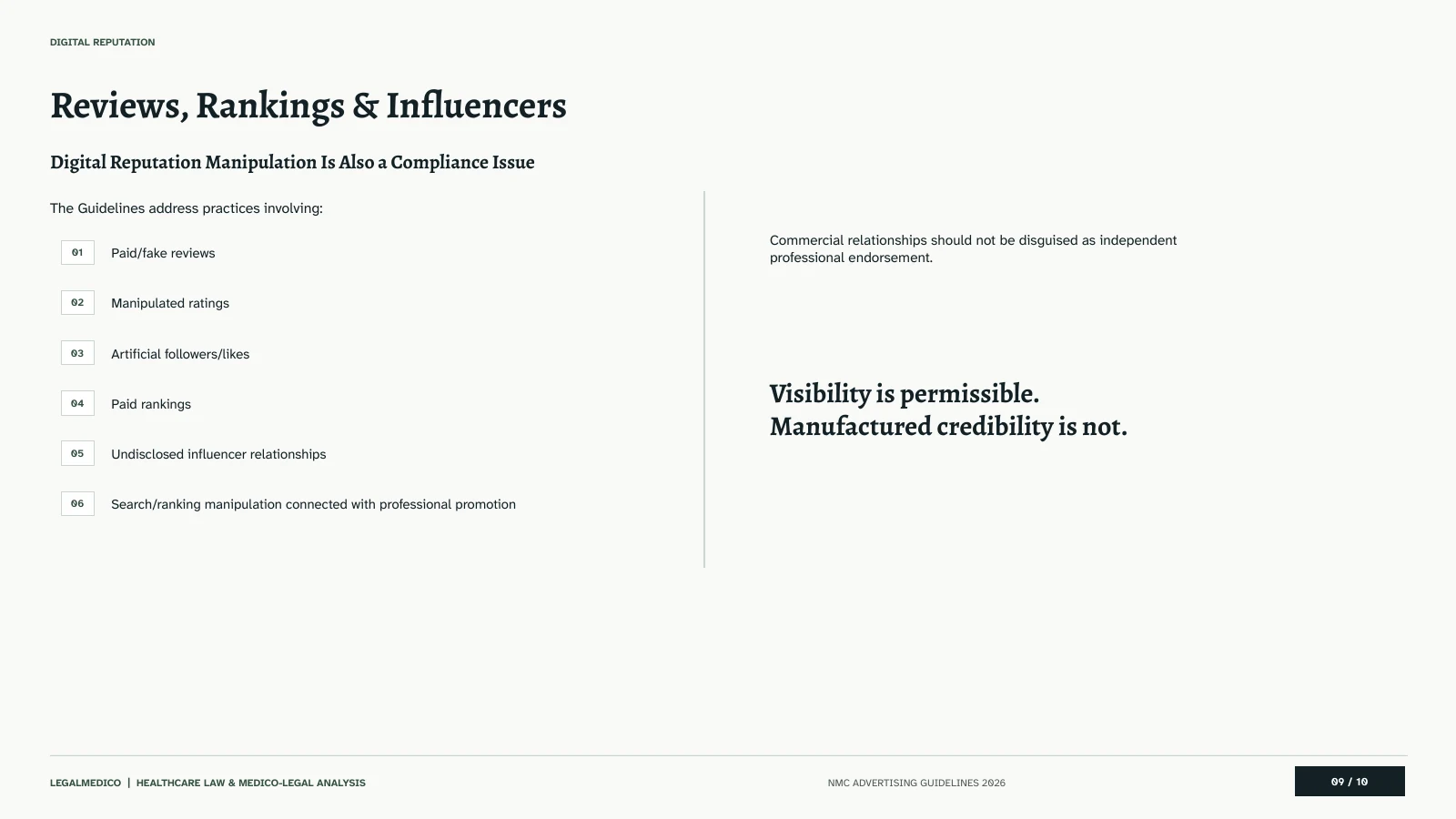 NMC rules on reviews rankings and influencers